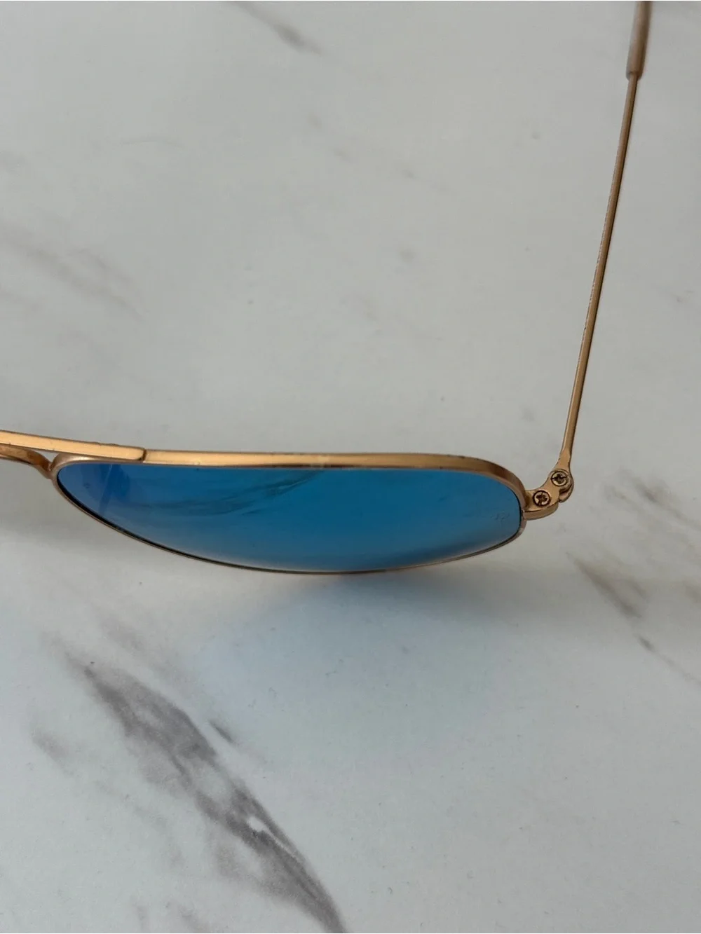Ray-Ban Gold Frame Aviator Sunglasses with Blue Mirrored Lenses